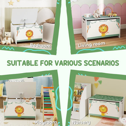 AIYAPLAY Toy Storage Organiser Box with Lid, Safety Hinges and Groove Handles for Kids, Playroom, Green