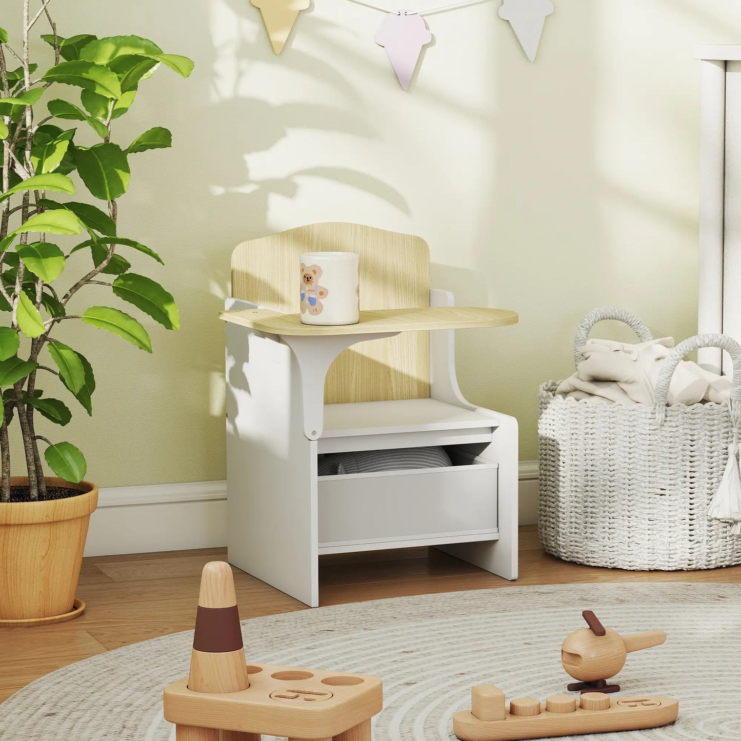 AIYAPLAY Kids Table & Chair Set, Children Desk & Chair with Storage Bins for Playing, Reading, Painting, White