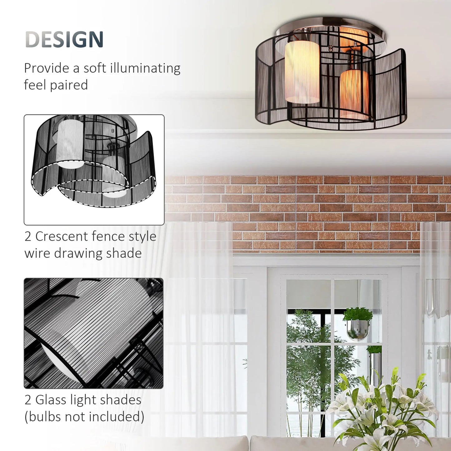 HOMCOM Modern Design Mini Style Flush Mount Ceiling Light Mount with Flush Metal Finish Chandelier for Hallway, Dining Room