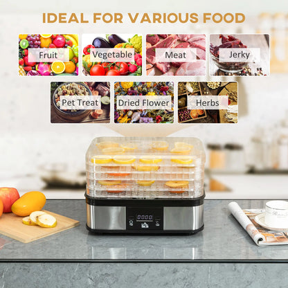 HOMCOM 5 Tier Food Dehydrator, 245W Stainless Steel Food Dryer with Adjustable Temperature, Timer & LCD Display, Black