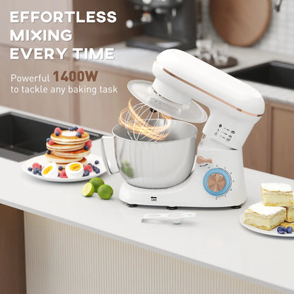 HOMCOM 1300W Home Kitchen Stand Mixer, with Accessories Versatile & Powerful - White