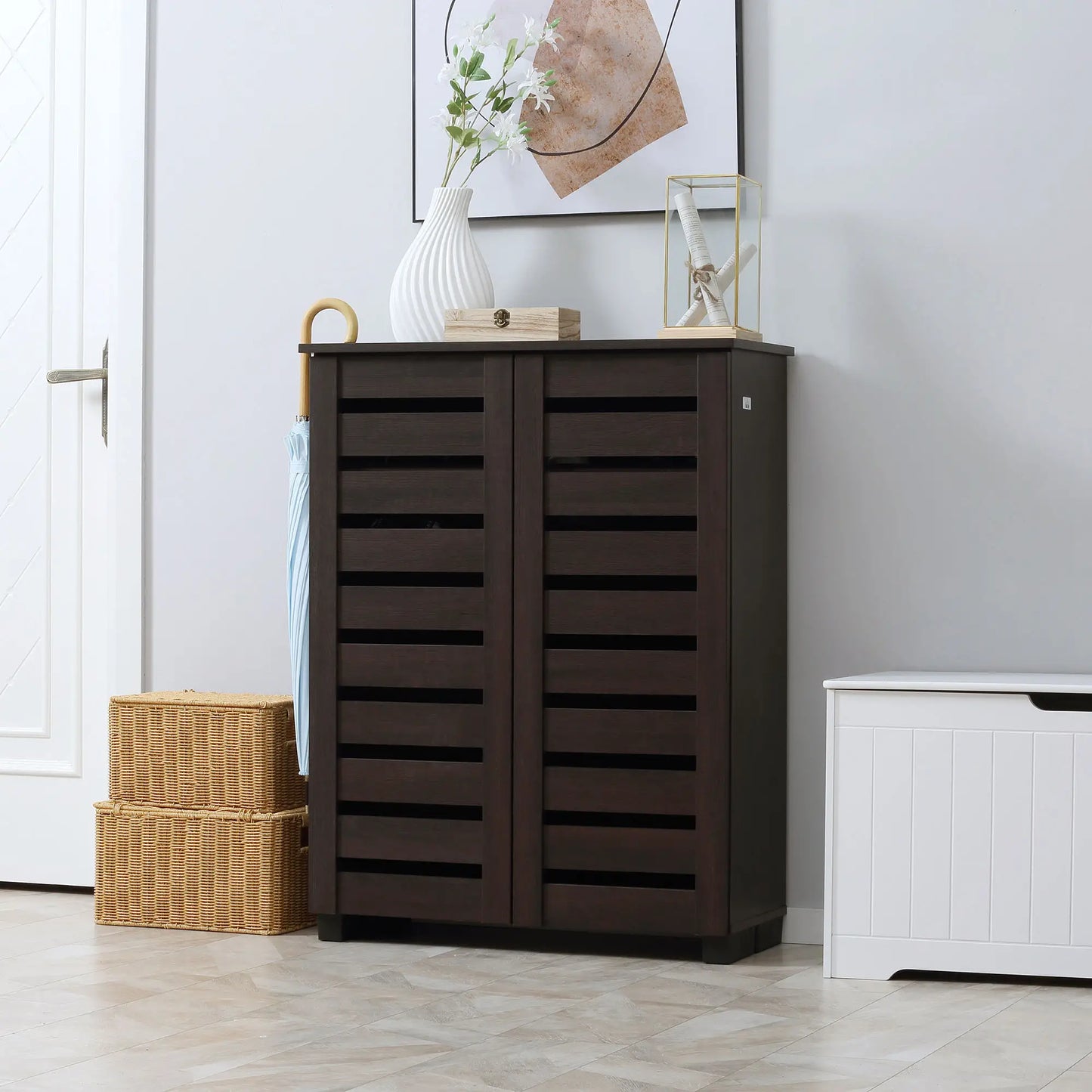 HOMCOM 15 Shoe Storage Organiser Cabinet, Floor Mount - Wood-Effect