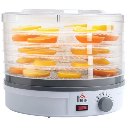 HOMCOM 5 Tier Food Dehydrator, 245W Food Dryer Machine with Adjustable Temperature for Drying Fruit, Meat, Vegetable, White