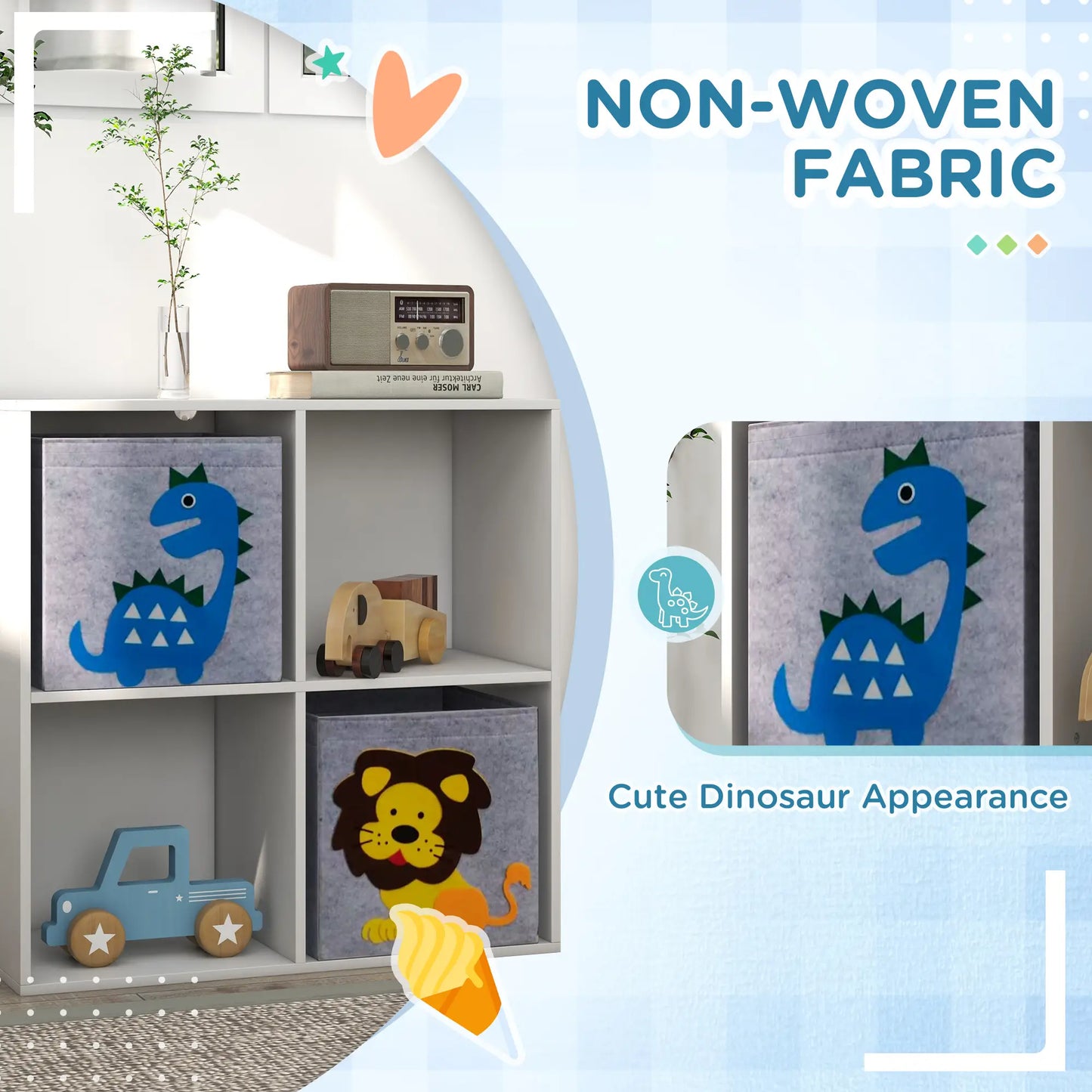 ZONEKIZ Kids Toy Storage Box with Two Non-Woven Fabric Drawers - White