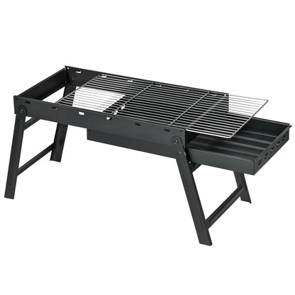 Outsunny Barbecue Foldable Charcoal Grill Portable BBQ for Camping & Hiking - Black