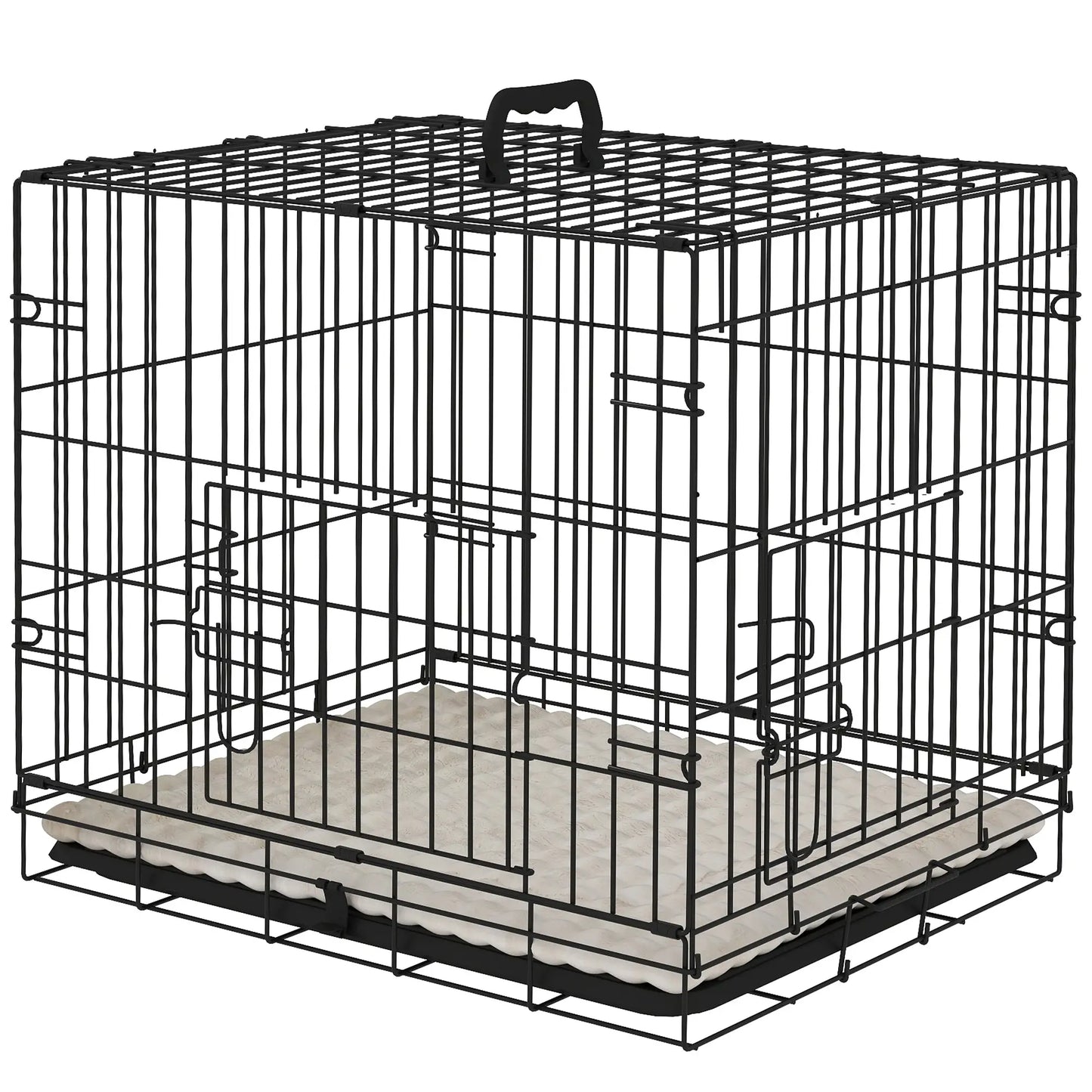 PawHut Foldable Dog Crate with Two Doors, Tray & Soft Cushion for Extra Small Dogs, Black