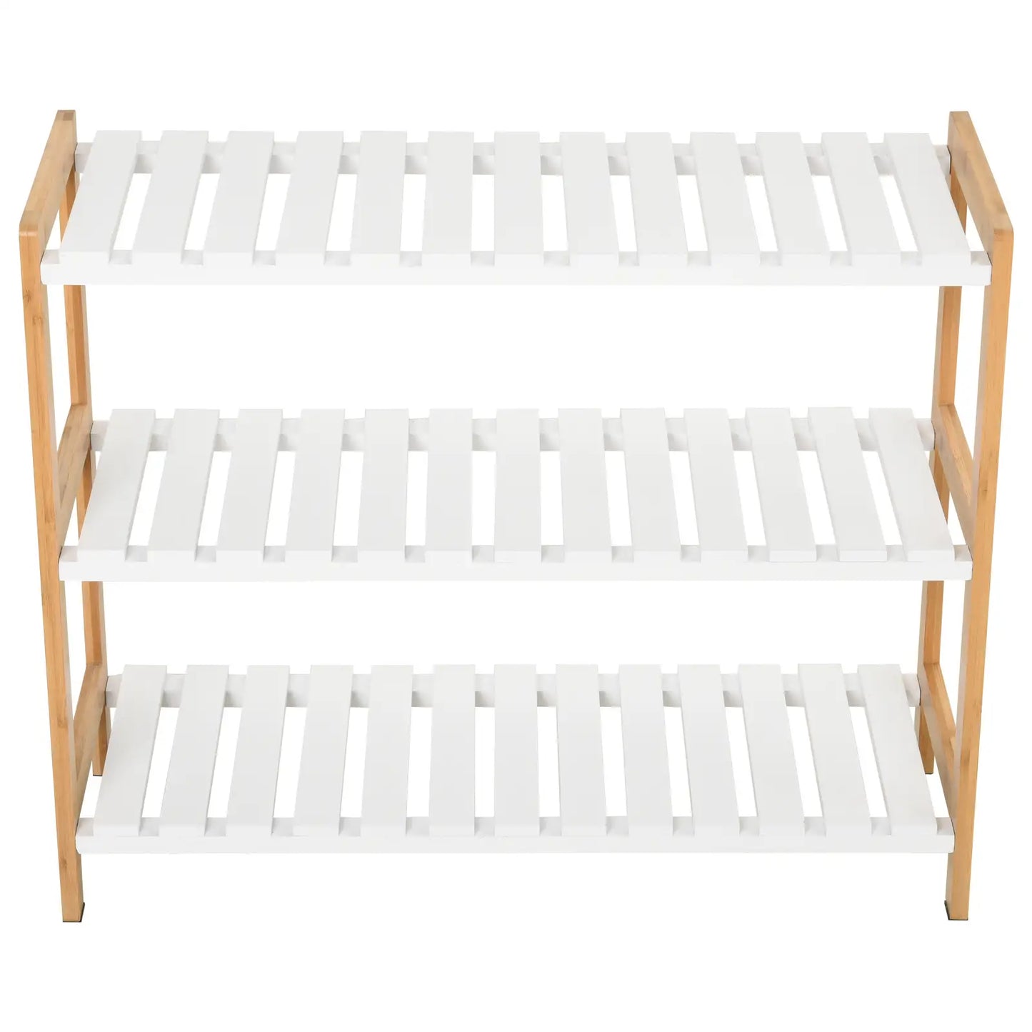 HOMCOM 3-Tier Shoe Rack Wood Frame Slatted Shelves Open Hygienic Storage Home Hallway Furniture - Natural