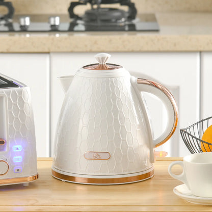 HOMCOM 3kW Rapid Boil Honeycomb Electric Kettle, 1.7L - Cream