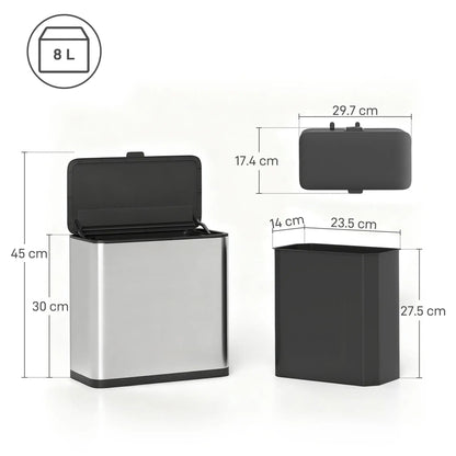 HOMCOM 8L Hanging Kitchen Bin, Rubbish Bin with Lid & Removable Inner Bucket for Under Cabinet, Under Sink, Office