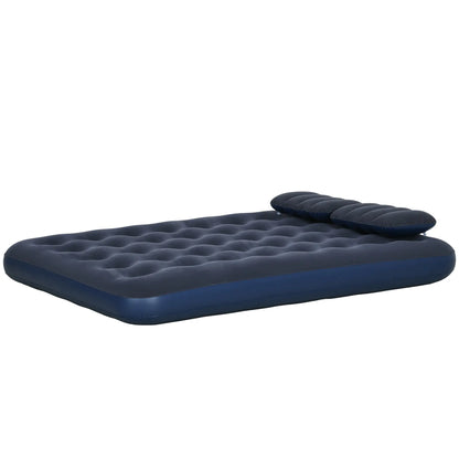 Outsunny Inflatable King Size Air Bed, with Built-In Hand Pump & Two Pillows - Blue