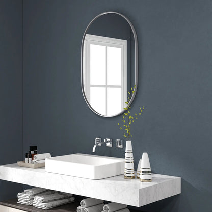 HOMCOM 60cm Round HD Tempered Glass Bathroom Mirror - Silver Tone