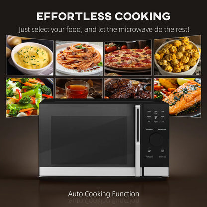 HOMCOM Small Digital Solo 23L 800W Microwave Oven with 10 Power Levels, Automatic Defrost, 8 Auto Cook Menus, 60 Minutes Timer, Black