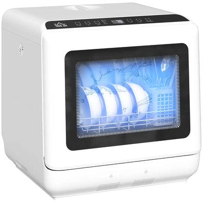 HOMCOM Modern 6L Five-Mode Tabletop Dishwasher - White