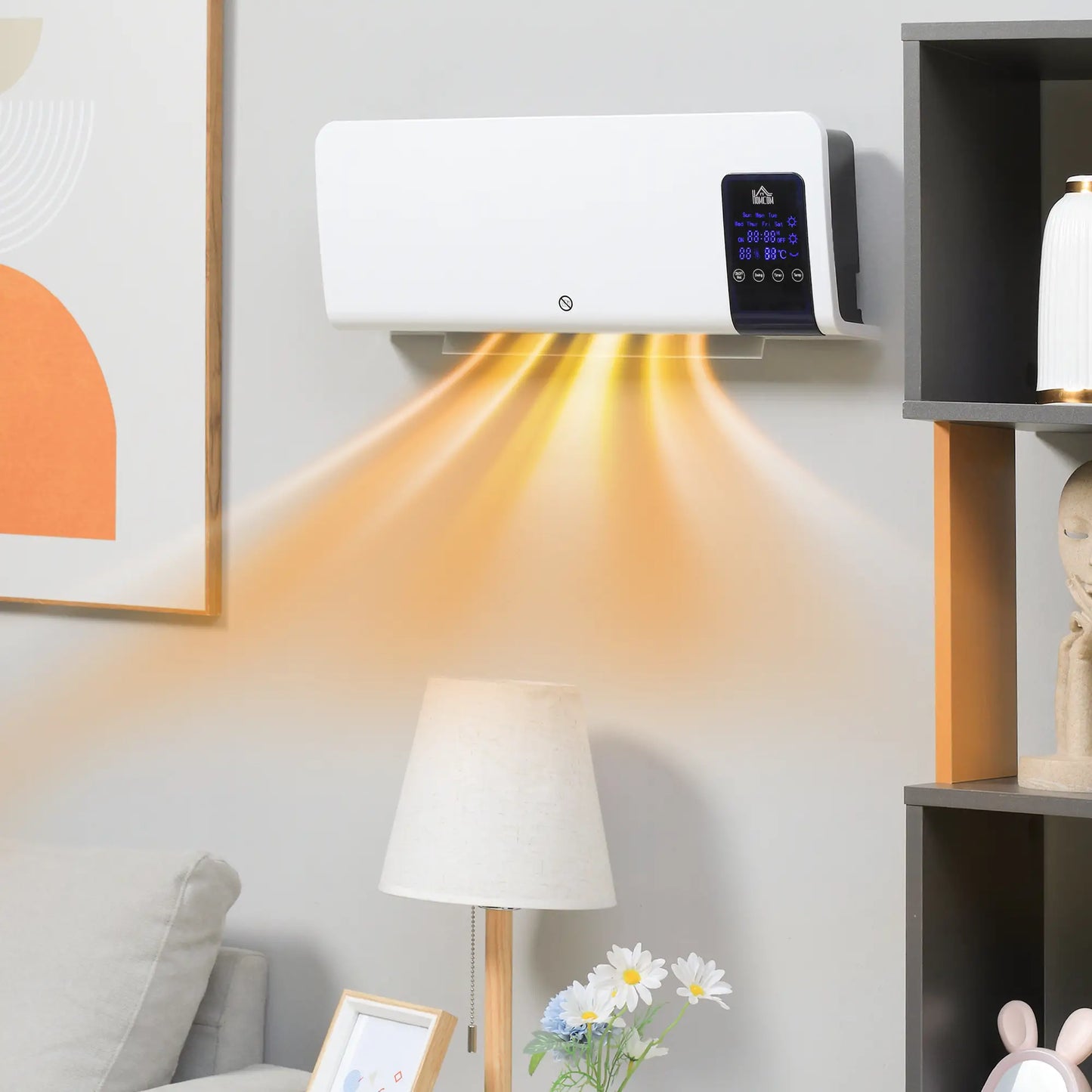 HOMCOM 2000W Wall-Mounted Electric Heater, 18-45°C Temperature, White