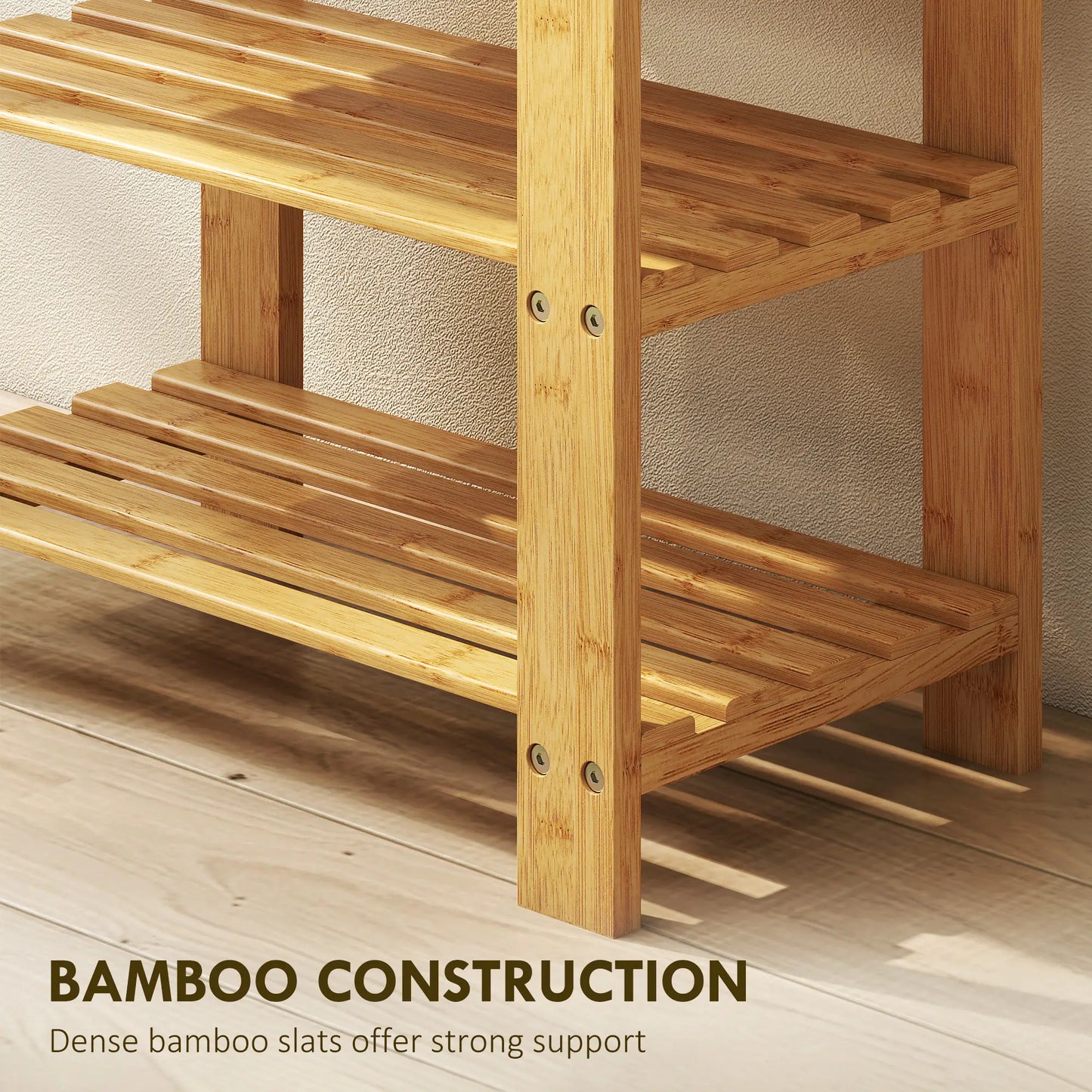 HOMCOM Two Shelf Bamboo Shoe Storage Bench Home Furniture - Natural Finish