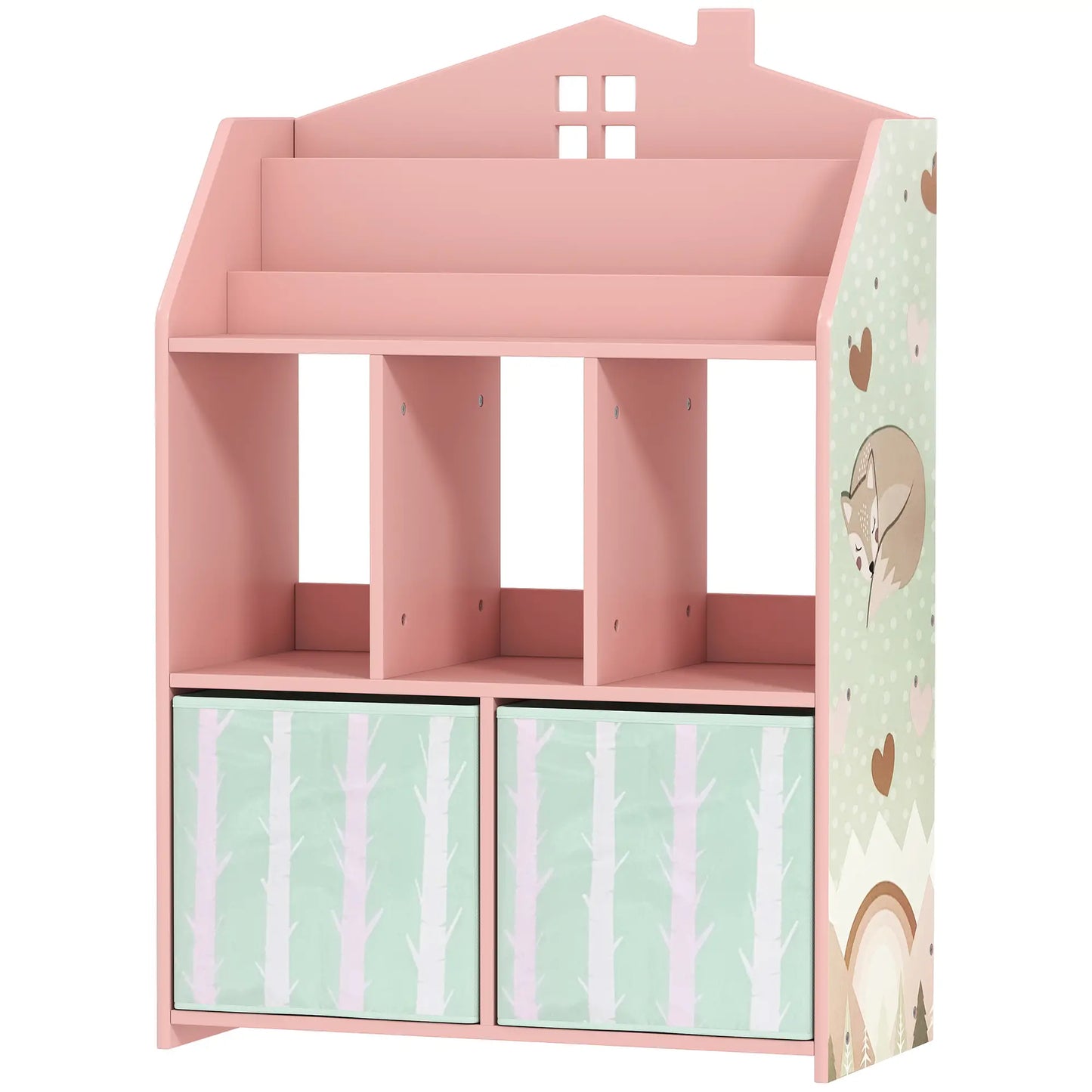 AIYAPLAY Kids Bookshelf with Toy Storage, Book Shelves and Fabric Drawers for Playroom, Pink