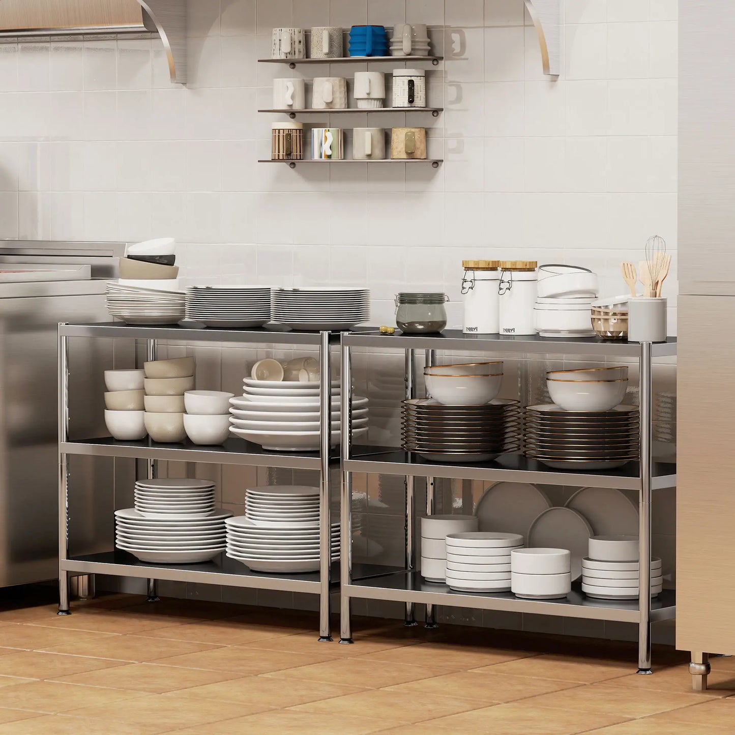 HOMCOM 3-Tier Bakers Rack with Storage, Stainless Steel Kitchen Stand with Adjustable Shelves for Small Spaces