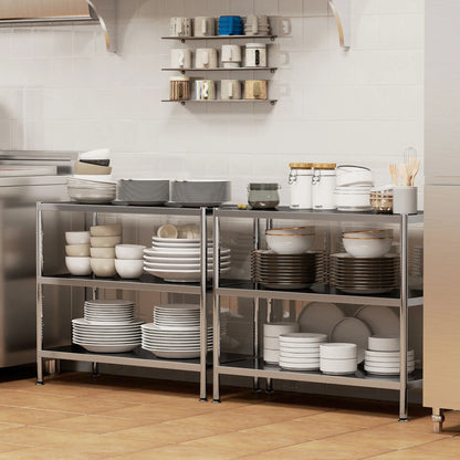 HOMCOM 3-Tier Bakers Rack with Storage, Stainless Steel Kitchen Stand with Adjustable Shelves for Small Spaces