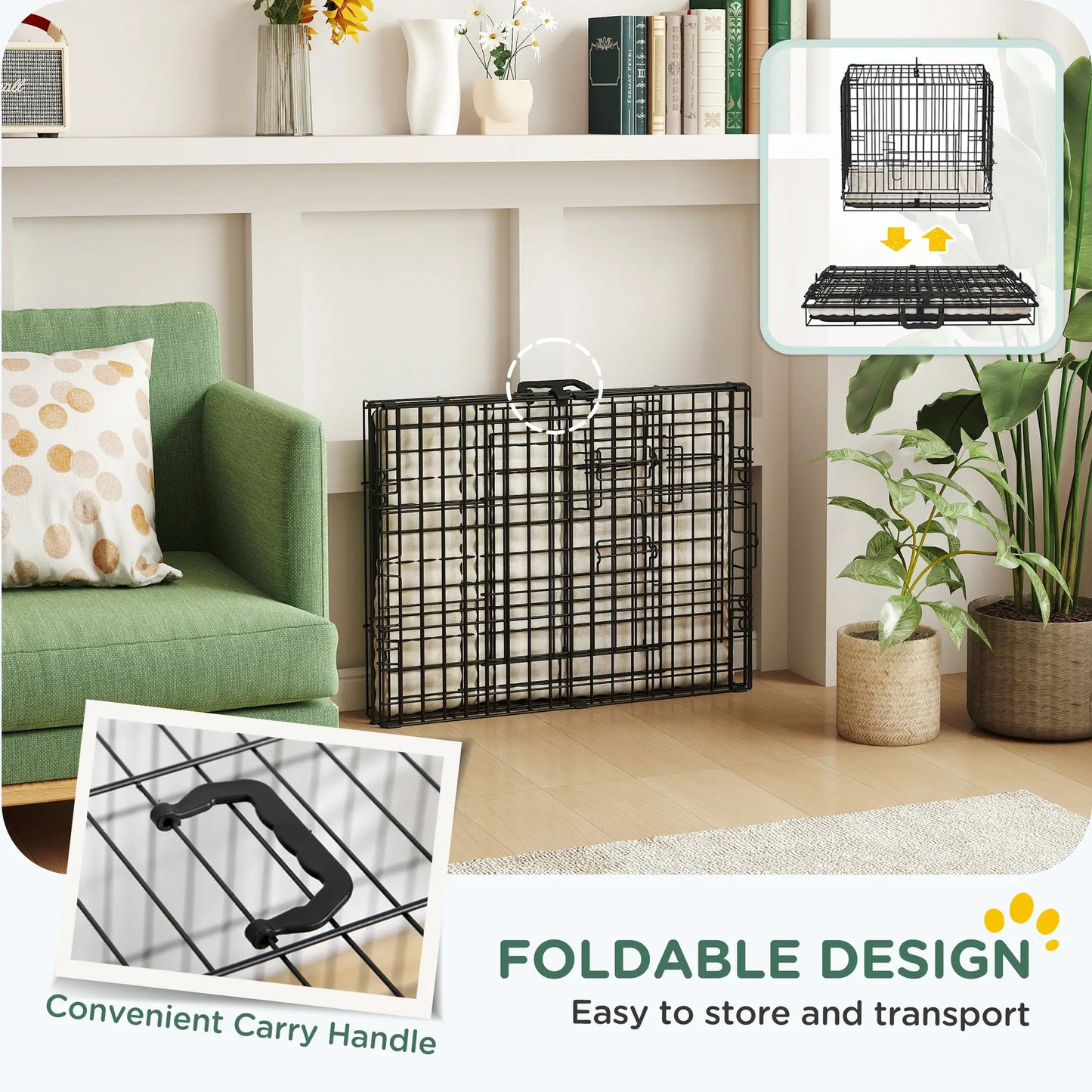 PawHut Foldable Dog Crate with Two Doors, Tray & Soft Cushion for Extra Small Dogs, Black