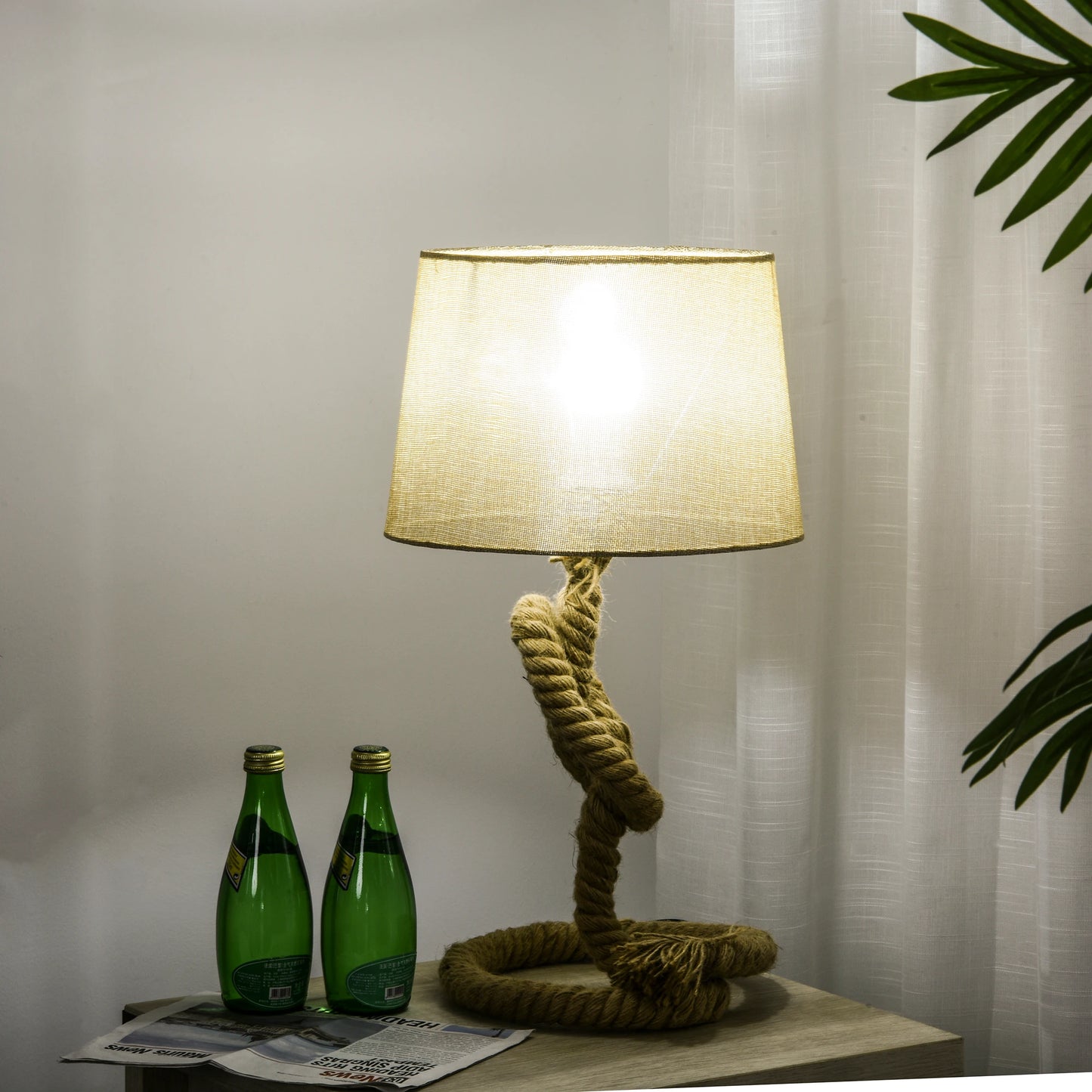 HOMCOM Nautical Style Table Lamp with Fabric Lampshade Metal Frame, 54cm Home Desk Lamp Bedroom Living Room, Beige
