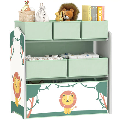 AIYAPLAY Kids Toy Storage Units, 3-Tier Toy Organiser Shelf with 6 Removable Boxes for Kids Playroom, Green
