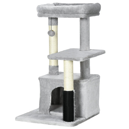 PawHut Cat Tree for Indoor Cats Climbing Tower Kitten Scratch Post Activity Center Kitten with Massage Toy Hanging Ball