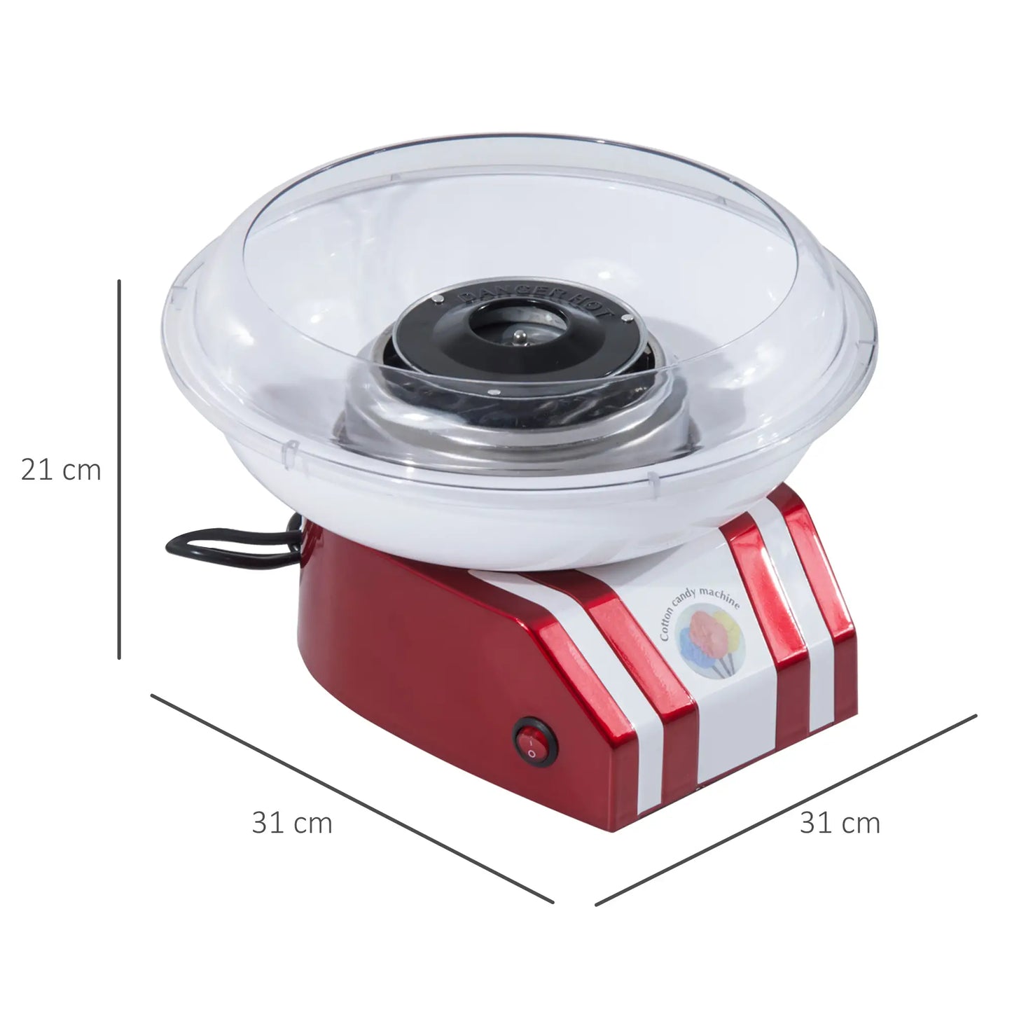 HOMCOM Candy Floss Machine, 550W Retro Cotton Maker Gadgetry with 10 Candyfloss Sticks, Non-Slip Base, Red