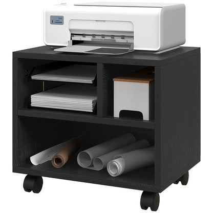 HOMCOM Three-Compartment Office Storage Printer Cabinet, with Wheels - Black