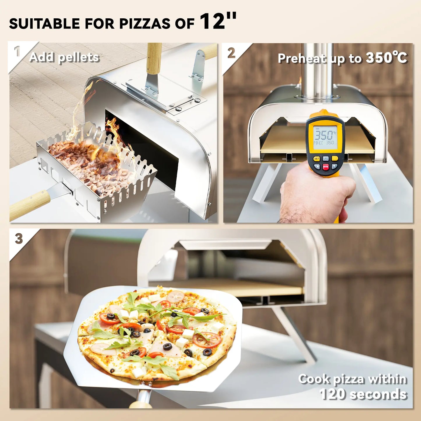 Outsunny Wood Fired Pizza Oven, Portable Wood Pellet Pizza Maker with Pizza Stone and Peel, Foldable Legs, Chimney for Outdoor Cooking
