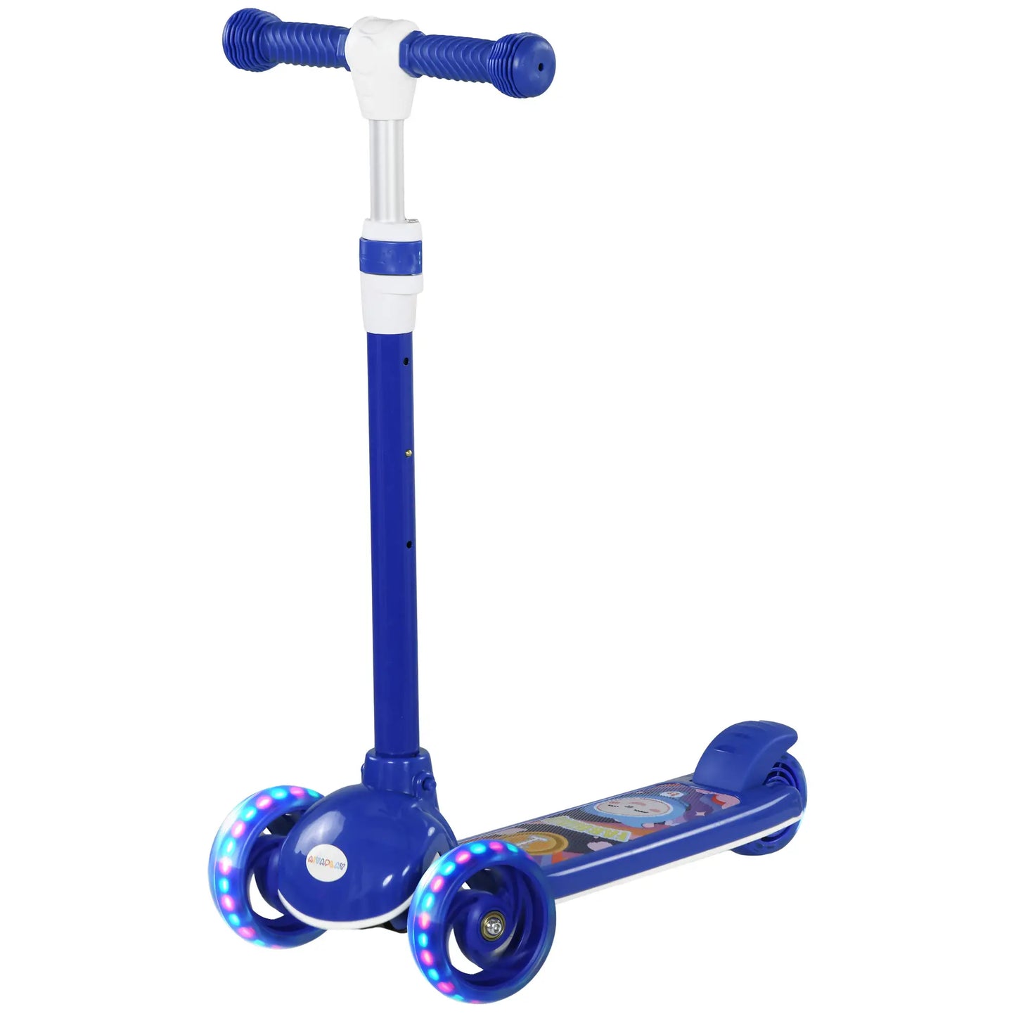 AIYAPLAY Kids 3 Wheel Scooter for 2-6 Years Old w/ Adjustable Height, LED Light, TPE Handlebar, Blue