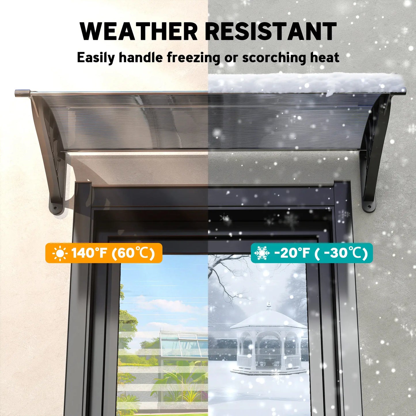 Outsunny Front Door Canopy Outdoor Awning Aluminium Rigid Plastic Polycarbonate Rain Shelter, Black