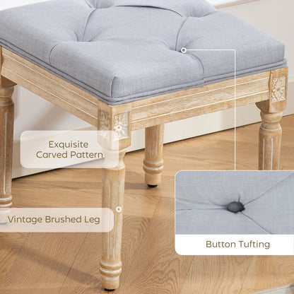 HOMCOM Vintage Foot Stool, Tufted Square Footrest with Wood Legs, Light Grey