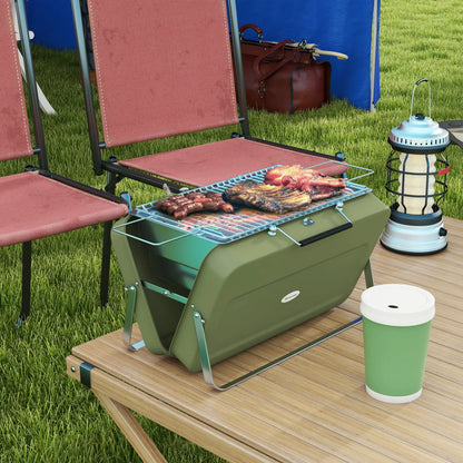 Outsunny Metal Charcoal Barbecue Grill Portable Foldable BBQ Grill - Green