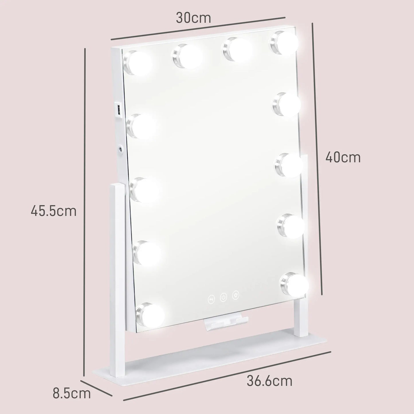 HOMCOM 12 LED Bulb Dressing Table Tabletop Makeup Mirror, with Adjustable Settings