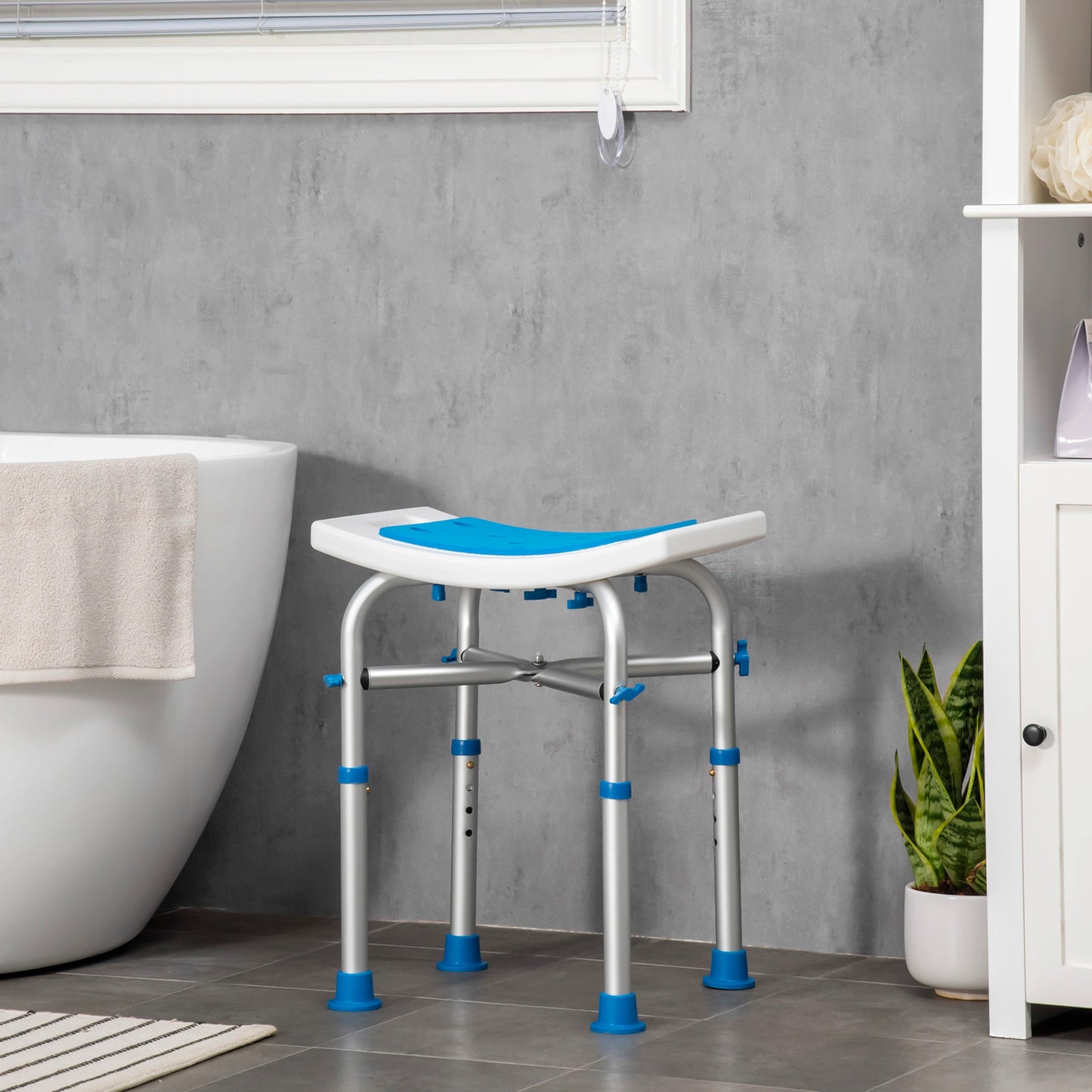 HOMCOM 44-51.5cm Aluminium Frame Shower/Bath Stool Seats - Blue