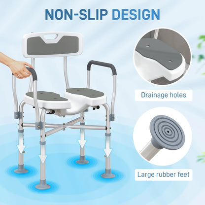 HOMCOM Shower Chair with Upgraded U-Shaped Seat, Height Adjustable Padded Bath Chair with Non-Slip Feet for Elderly Seniors, Grey