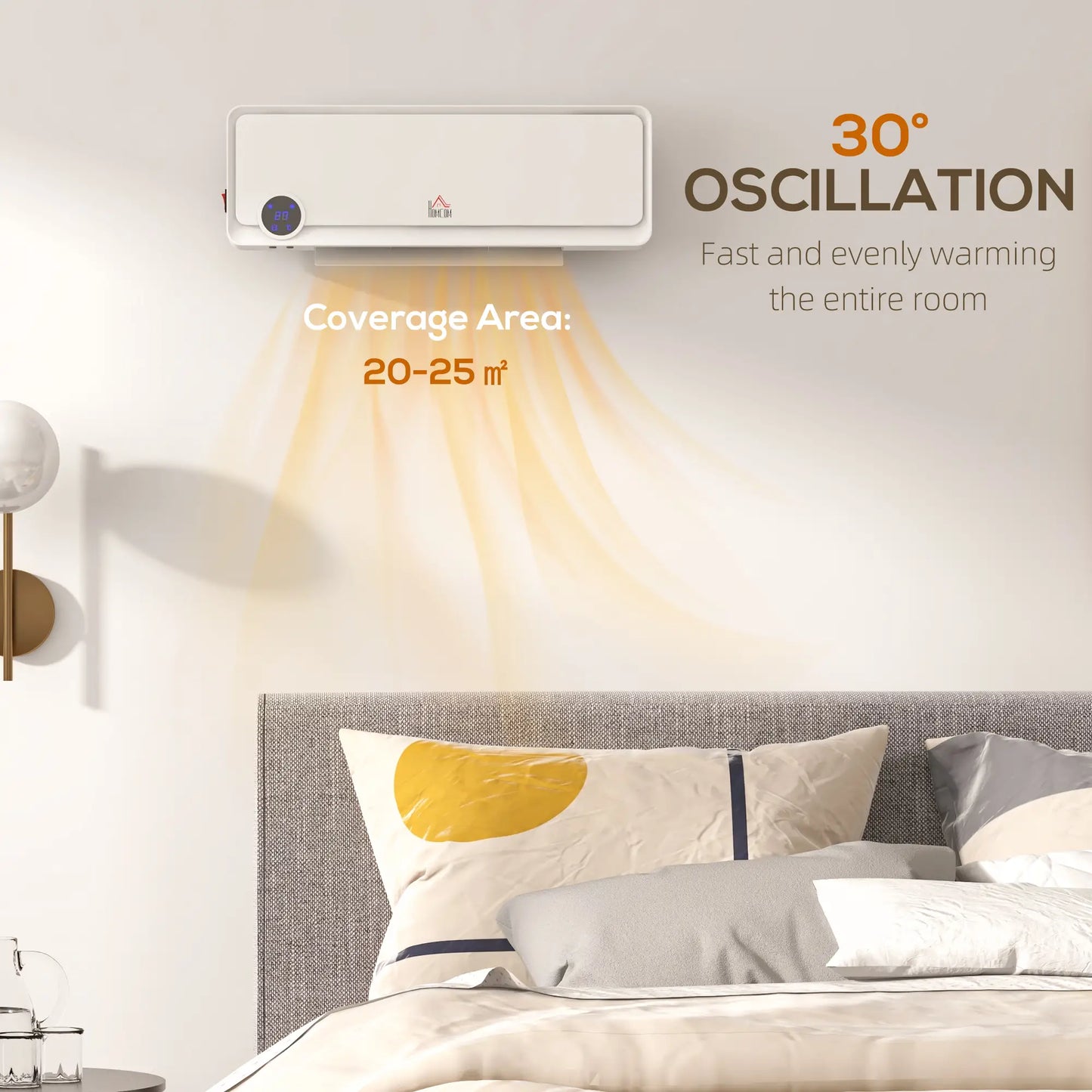 HOMCOM Wall Downflow Heater 2 Heat & Fan, Electric Space Heater with Timer Remote Oscillating, White