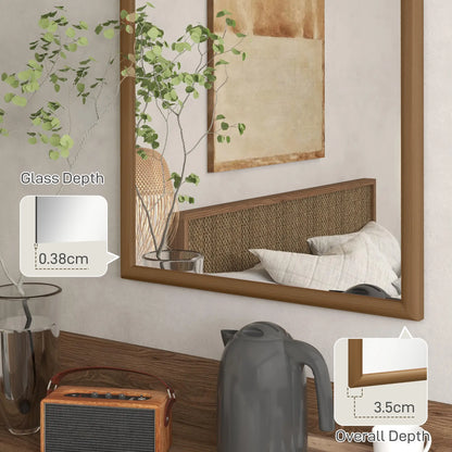 HOMCOM 110 x 65cm Wooden Arched Mirror, Wall Mount- Natural Finish