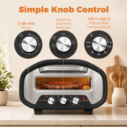 HOMCOM Electric Pizza Oven, Pizza Maker with 3 Knob Control & Ceramic Stone, Viewing Window, 2200W
