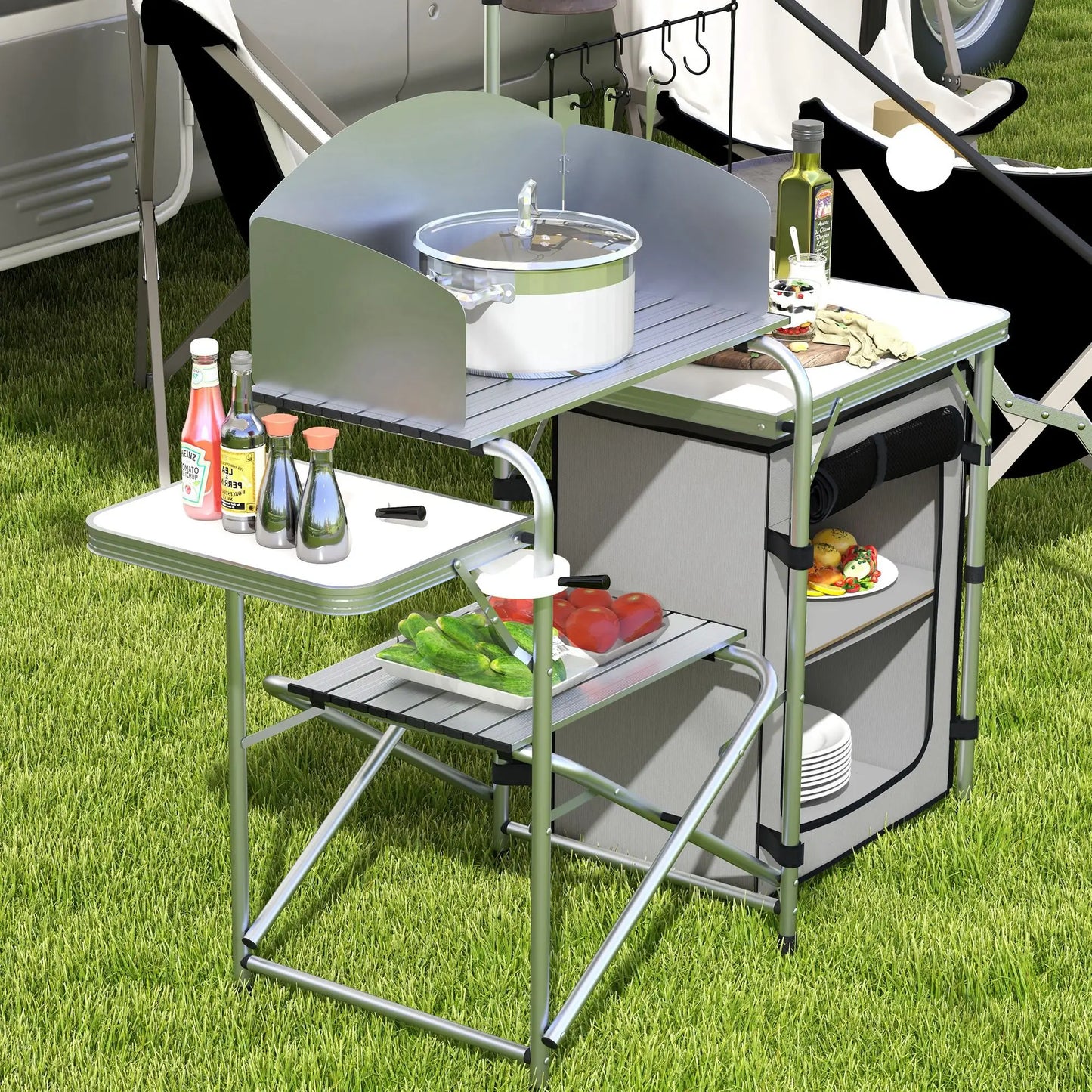 Outsunny Multi-Feature Outdoor Folding Camping & Hiking Kitchen, with Wind Shield