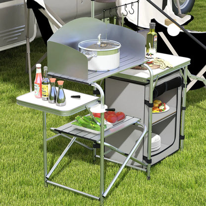 Outsunny Multi-Feature Outdoor Folding Camping & Hiking Kitchen, with Wind Shield