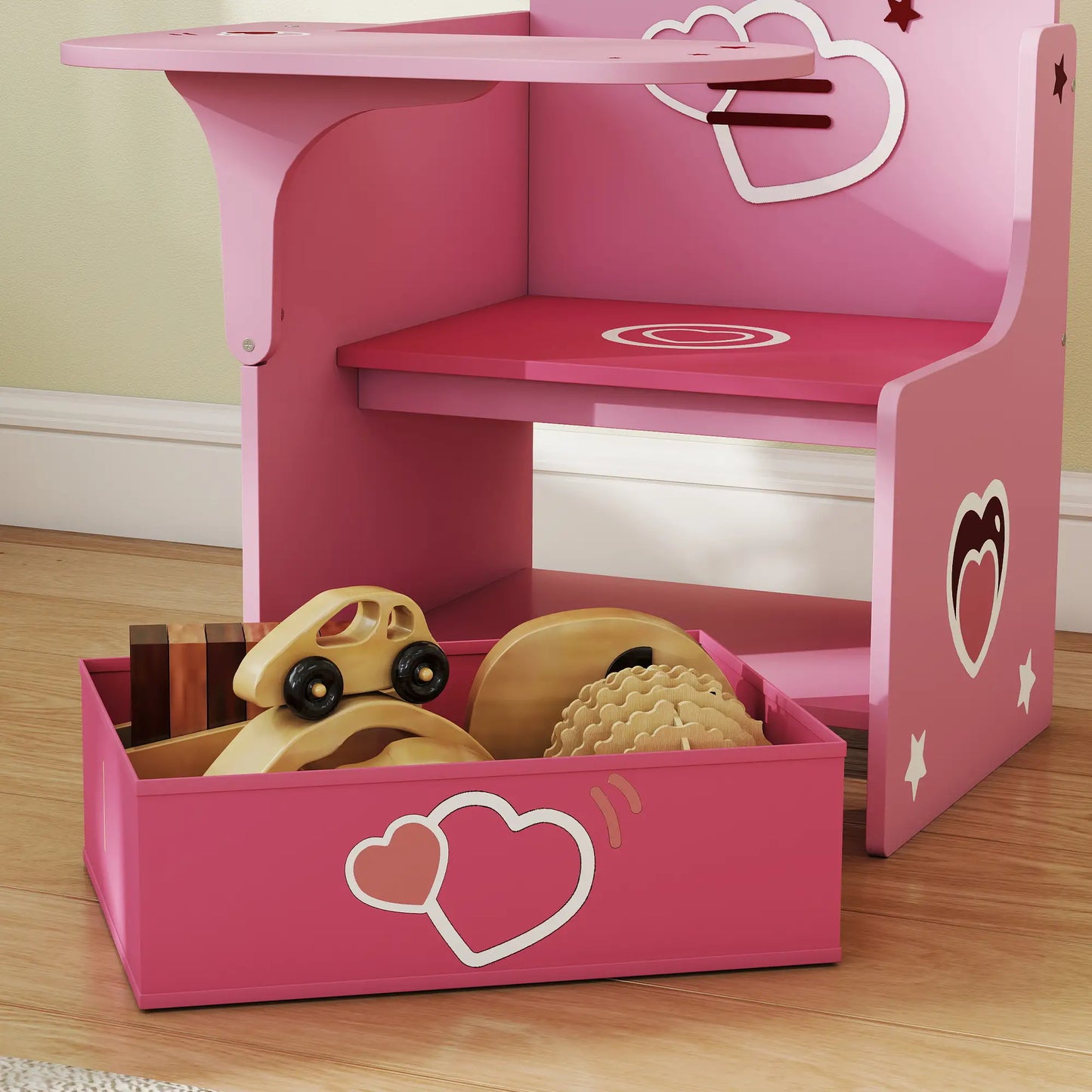 AIYAPLAY Kids Table & Chair Set, Children Desk & Chair with Storage Bins for Playing, Reading, Pink