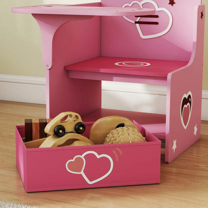 AIYAPLAY Kids Table & Chair Set, Children Desk & Chair with Storage Bins for Playing, Reading, Pink