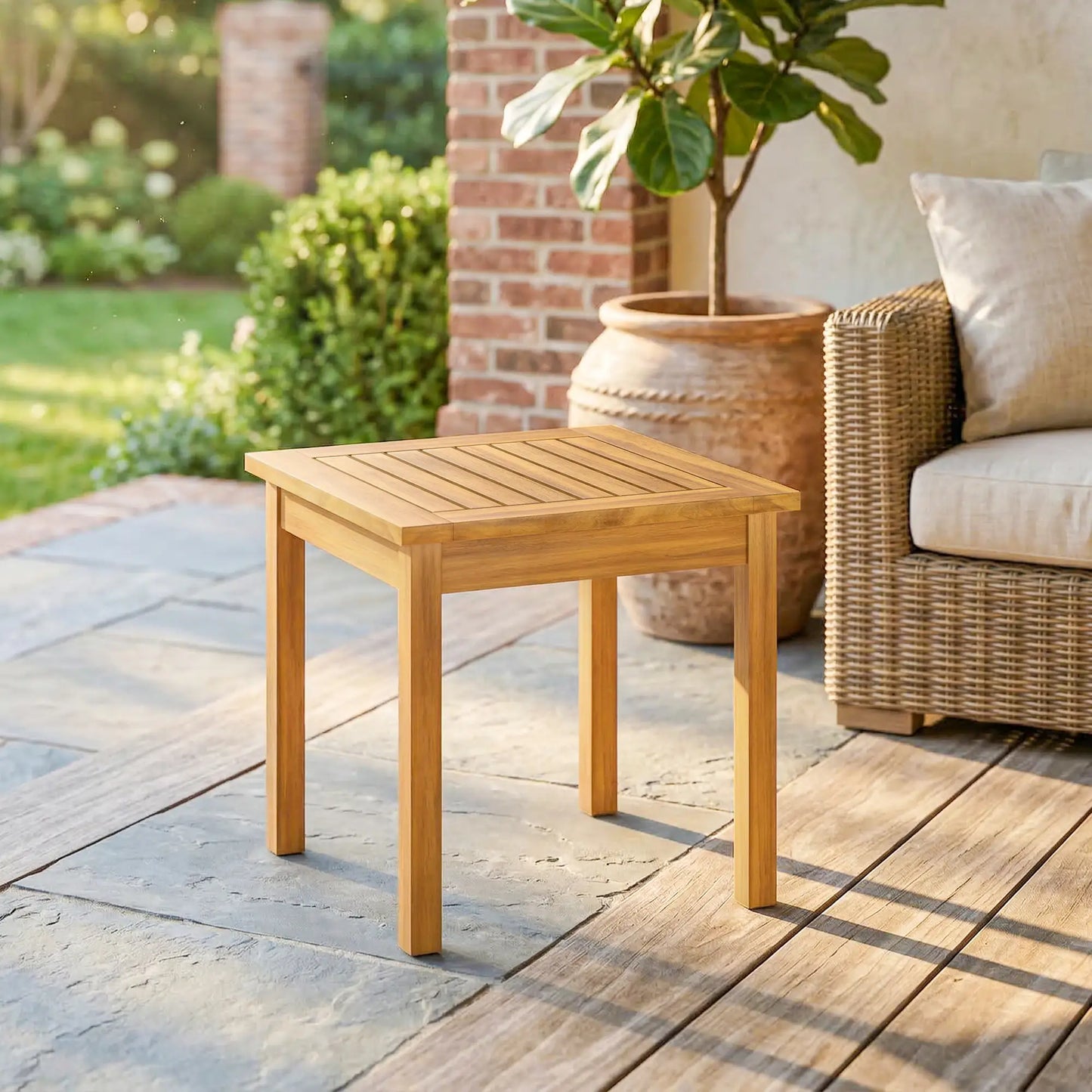 Outsunny Coffee Table Fully Assembled Patio Side Table Slatted Top Solid Acacia Wood, Natural Wood