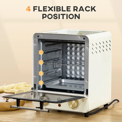 HOMCOM 15 Litres Electric Mini Oven, Grill with 60-230℃ Adjustable Temperature, 1000W, Cream White