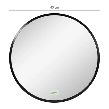 kleankin Round Bathroom Mirror, Modern Wall-Mounted Makeup Mirror with Aluminium Frame for Washroom Living Room, Black