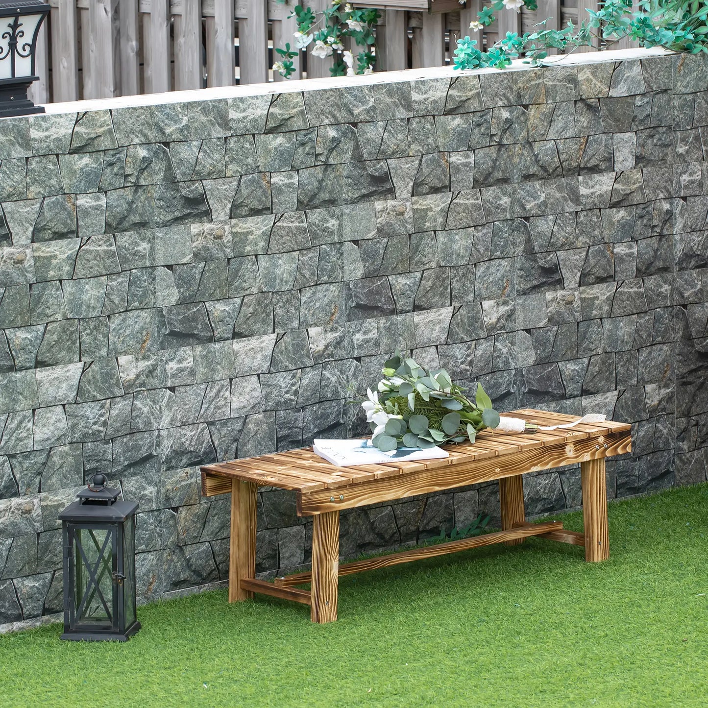 Outsunny 1 Piece 2-Seater Outdoor Indoor Wooden Garden Bench Fir Patio Loveseat, Carbonised