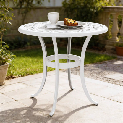 Outsunny Round Garden Table, Cast Aluminium Outdoor Patio Table, White