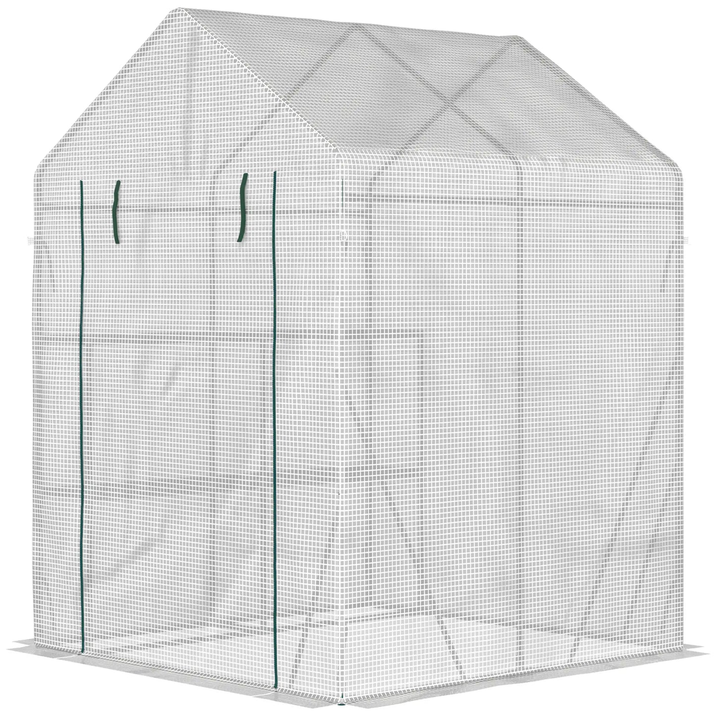 Outsunny Walk In Greenhouse Portable Gardening Plant Grow House Reinforced PE Cover with 2 Tier Shelf & Roll Up Zip Panel Door