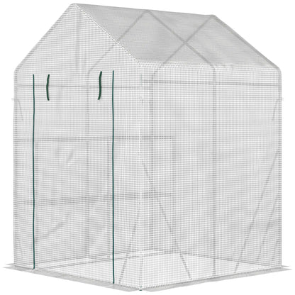 Outsunny Walk In Greenhouse Portable Gardening Plant Grow House Reinforced PE Cover with 2 Tier Shelf & Roll Up Zip Panel Door